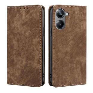 For Realme 10 Pro 5G RFID Anti-theft Brush Magnetic Leather Phone Case(Brown)