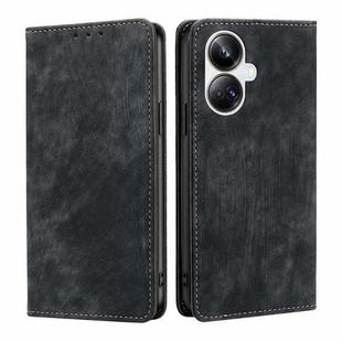 For Realme 10 Pro+ 5G RFID Anti-theft Brush Magnetic Leather Phone Case(Black)