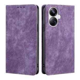 For Realme 10 Pro+ 5G RFID Anti-theft Brush Magnetic Leather Phone Case(Purple)