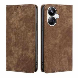 For Realme 10 Pro+ 5G RFID Anti-theft Brush Magnetic Leather Phone Case(Brown)