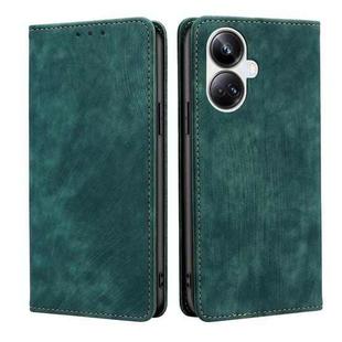 For Realme 10 Pro+ 5G RFID Anti-theft Brush Magnetic Leather Phone Case(Green)