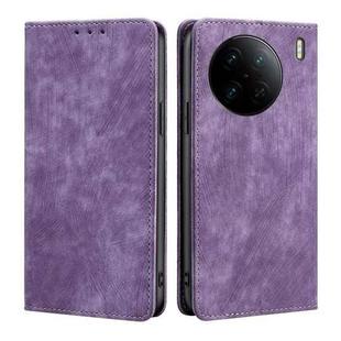 For vivo X90 Pro 5G RFID Anti-theft Brush Magnetic Leather Phone Case(Purple)