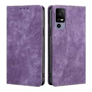 For TCL 40R 5G RFID Anti-theft Brush Magnetic Leather Phone Case(Purple)