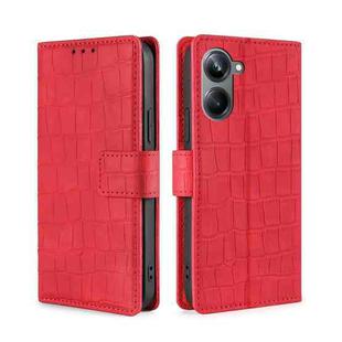 For Realme 10 Pro 5G Skin Feel Crocodile Magnetic Clasp Leather Phone Case(Red)