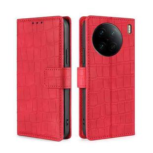 For vivo X90 Pro 5G Skin Feel Crocodile Magnetic Clasp Leather Phone Case(Red)