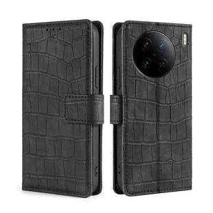 For vivo X90 Pro 5G Skin Feel Crocodile Magnetic Clasp Leather Phone Case(Black)