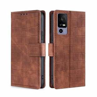 For TCL 40R 5G Skin Feel Crocodile Magnetic Clasp Leather Phone Case(Brown)