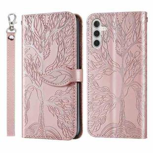 For Samsung Galaxy A54 5G Life Tree Embossing Pattern Leather Phone Case(Rose Gold)