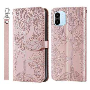For Xiaomi Redmi A1 Life Tree Embossing Pattern Leather Phone Case(Rose Gold)
