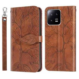 For Xiaomi 13 Life Tree Embossing Pattern Leather Phone Case(Brown)