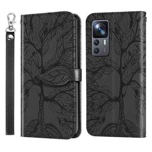 For Xiaomi 12T Life Tree Embossing Pattern Leather Phone Case(Black)