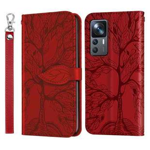 For Xiaomi 12T Life Tree Embossing Pattern Leather Phone Case(Red)