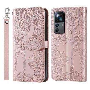 For Xiaomi 12T Life Tree Embossing Pattern Leather Phone Case(Rose Gold)
