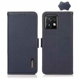 For Motorola Moto X40 Pro KHAZNEH Side-Magnetic Litchi Genuine Leather RFID Phone Case(Blue)