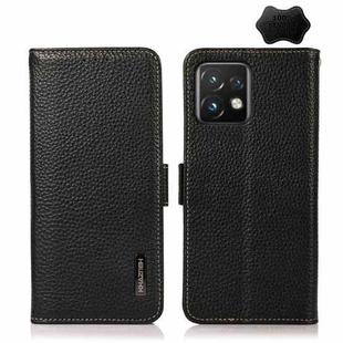 For Motorola Moto X40 Pro KHAZNEH Side-Magnetic Litchi Genuine Leather RFID Phone Case(Black)