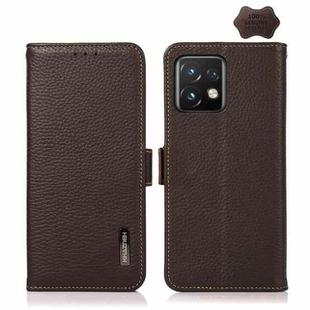 For Motorola Moto X40 Pro KHAZNEH Side-Magnetic Litchi Genuine Leather RFID Phone Case(Brown)