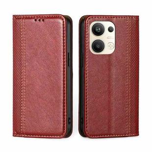 For OPPO Reno9 Pro+ 5G Grid Texture Magnetic Flip Leather Phone Case(Red)