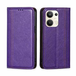 For OPPO Reno9 Pro+ 5G Grid Texture Magnetic Flip Leather Phone Case(Purple)