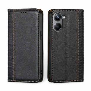 For Realme 10 Pro 5G Grid Texture Magnetic Flip Leather Phone Case(Black)
