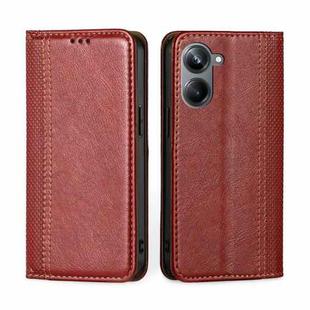 For Realme 10 Pro 5G Grid Texture Magnetic Flip Leather Phone Case(Red)