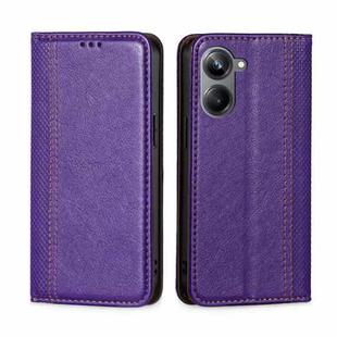 For Realme 10 Pro 5G Grid Texture Magnetic Flip Leather Phone Case(Purple)