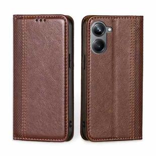 For Realme 10 Pro 5G Grid Texture Magnetic Flip Leather Phone Case(Brown)