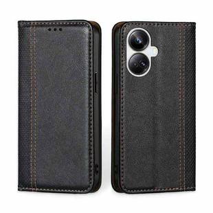 For Realme 10 Pro+ 5G Grid Texture Magnetic Flip Leather Phone Case(Black)