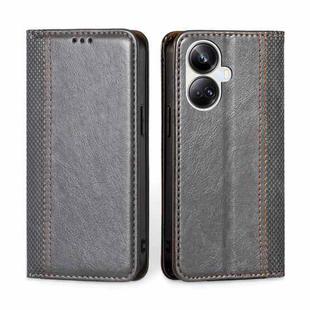 For Realme 10 Pro+ 5G Grid Texture Magnetic Flip Leather Phone Case(Grey)