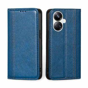 For Realme 10 Pro+ 5G Grid Texture Magnetic Flip Leather Phone Case(Blue)