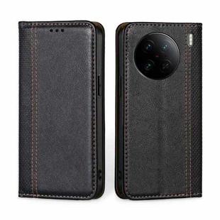 For vivo X90 Pro 5G Grid Texture Magnetic Flip Leather Phone Case(Black)