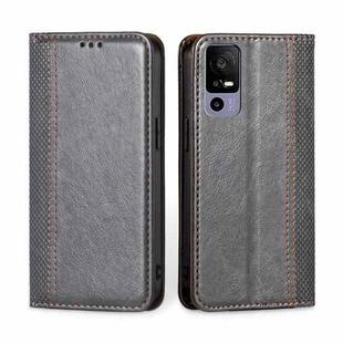 For TCL 40R 5G Grid Texture Magnetic Flip Leather Phone Case(Grey)