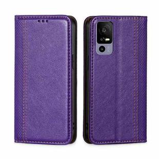 For TCL 40R 5G Grid Texture Magnetic Flip Leather Phone Case(Purple)
