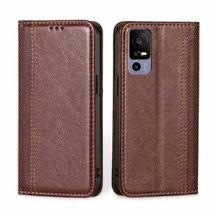 For TCL 40R 5G Grid Texture Magnetic Flip Leather Phone Case(Brown)