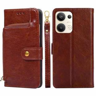 For OPPO Reno9 Pro+ 5G Zipper Bag Leather Phone Case(Brown)