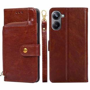 For Realme 10 Pro 5G Zipper Bag Leather Phone Case(Brown)