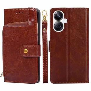 For Realme 10 Pro+ 5G Zipper Bag Leather Phone Case(Brown)