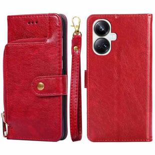 For Realme 10 Pro+ 5G Zipper Bag Leather Phone Case(Red)