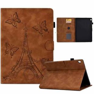 For Lenovo M10 Tower Embossed Leather Smart Tablet Case(Brown)