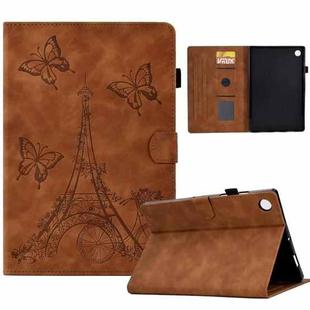 For Lenovo Tab M10 Plus 3rd Gen Tower Embossed Leather Smart Tablet Case(Brown)