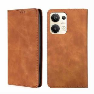 For OPPO Reno9 Pro+ 5G Skin Feel Magnetic Horizontal Flip Leather Phone Case(Light Brown)