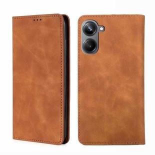 For Realme 10 Pro 5G Skin Feel Magnetic Horizontal Flip Leather Phone Case(Light Brown)