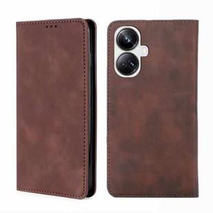 For Realme 10 Pro+ 5G Skin Feel Magnetic Horizontal Flip Leather Phone Case(Dark Brown)