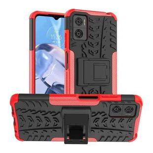 For Motorola Moto E22 Tire Texture TPU + PC Phone Case with Holder(Red)