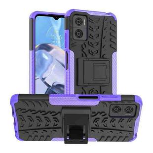 For Motorola Moto E22 Tire Texture TPU + PC Phone Case with Holder(Purple)