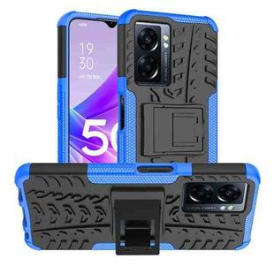 For OPPO A57 5G / OnePlus Nord N300 Tire Texture TPU + PC Phone Case with Holder(Blue)