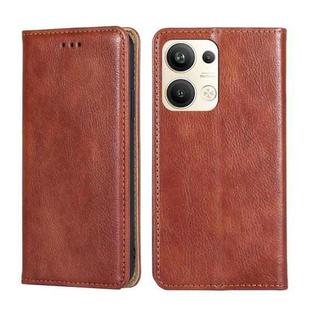 For OPPO Reno9 Pro+ 5G Gloss Oil Solid Color Magnetic Leather Phone Case(Brown)