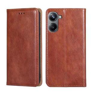 For Realme 10 Pro 5G Gloss Oil Solid Color Magnetic Leather Phone Case(Brown)