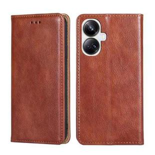For Realme 10 Pro+ 5G Gloss Oil Solid Color Magnetic Leather Phone Case(Brown)