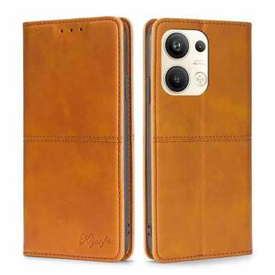 For OPPO Reno9 Pro+ 5G Cow Texture Magnetic Horizontal Flip Leather Phone Case(Light Brown)