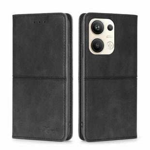 For OPPO Reno9 Pro+ 5G Cow Texture Magnetic Horizontal Flip Leather Phone Case(Black)